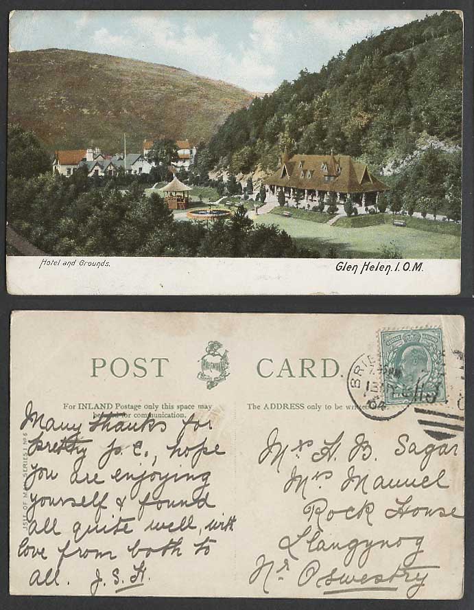 Isle of Man 1904 Old Postcard GLEN HELEN HOTEL & GROUNDS Fountain Bandstand Hill