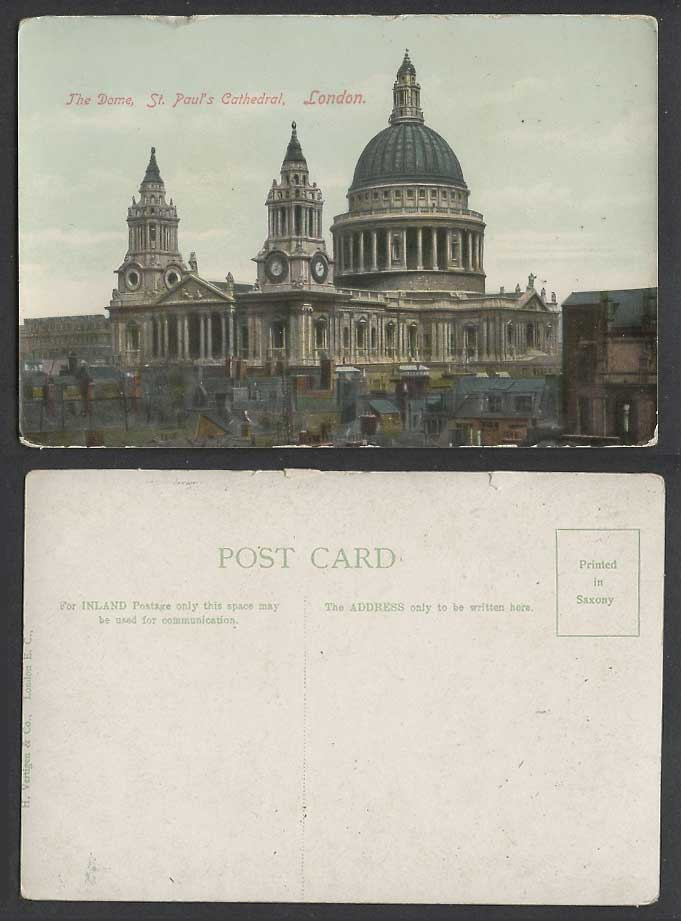 London Old Colour Postcard ST. PAUL'S CATHEDRAL The Dome Towers H. Vertigen & Co