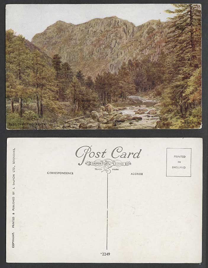 AR Quinton Old Postcard Pass of Aberglaslyn River Scene Rocks Mountains ARQ 2249