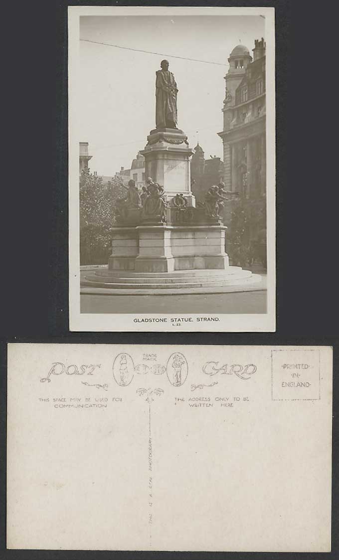 London Old Real Photo Postcard Gladstone Statue, Strand, Monument Memorial L.23.