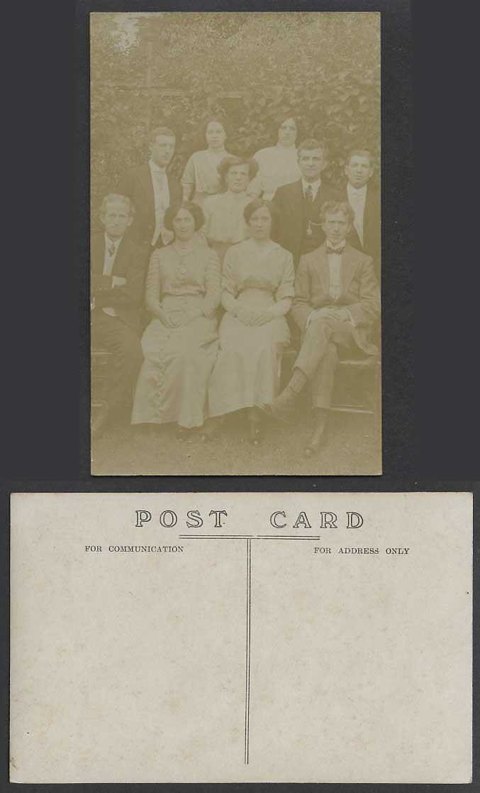 Group of Men Women Ladies Girls in Garden Social History Old Real Photo Postcard