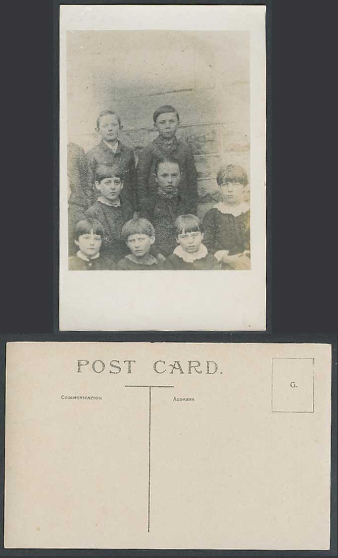 Group of Children Little Boys Schoolboys Social History Old Real Photo Postcard