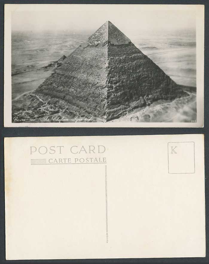 Egypt Old Real Photo Postcard Cairo The Chefren Pyramid Aerial View Caire Desert