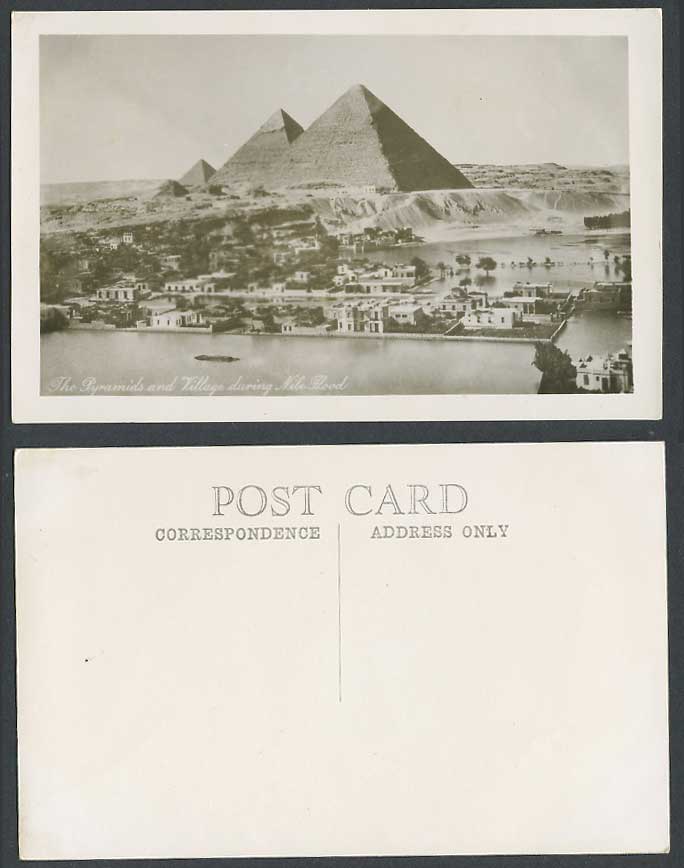 Egypt Old Real Photo Postcard Cairo Pyramids Village During Nile Flood Flooding