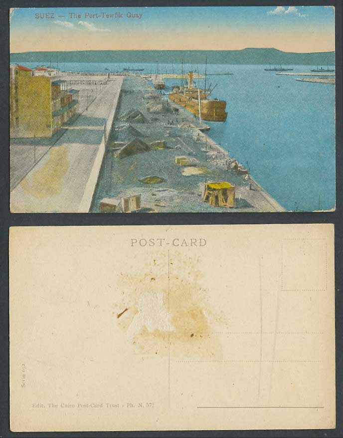 Egypt Old Colour Postcard SUEZ Port-Tewfik Quay Steamers Steam Ships Street View