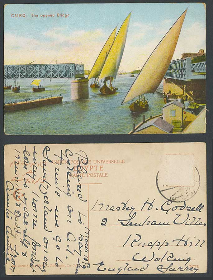 Egypt Old Colour Postcard The Opened Bridge Kasr-el-Nil Cairo Sailing Boat Yacht