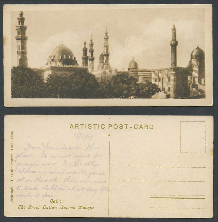 Egypt 1918 Old Postcard Cairo The Great Sultan Hassan Mosque, Bookmark Style 637