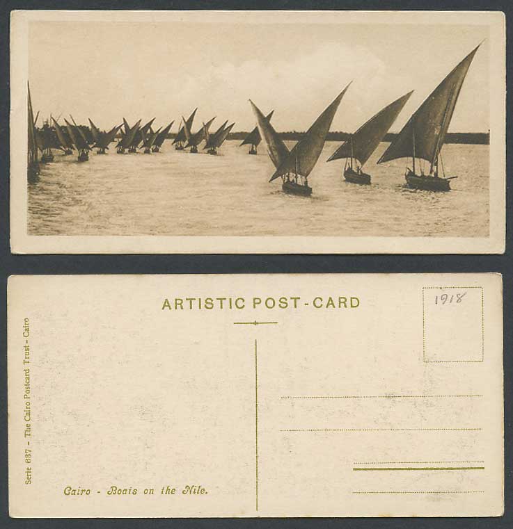 Egypt 1918 Old Postcard Cairo Sailing Boats on The Nile Nil River Bookmark Style
