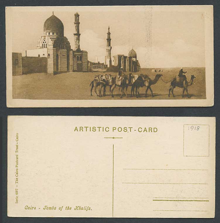Egypt 1918 Old Postcard Cairo Tombs of Khalifes Camel Caravan Bookmark Style 637