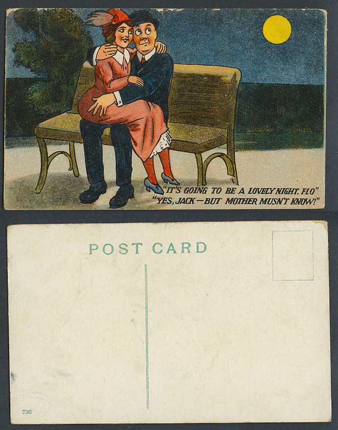 Full Moon Romance It's going to be Lovely Night, mother musn't know Old Postcard