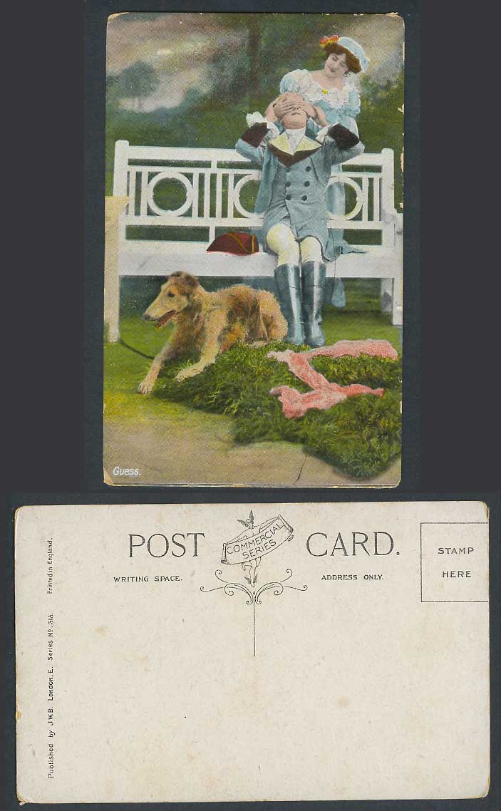 Large Dog Pet Animal, Romance Man Woman, Guess, Commercial Series Old Postcard