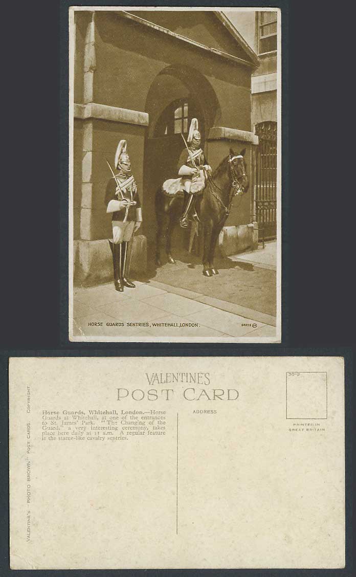 London Old Postcard Horse Guards Sentries Whitehall 11a.m. Changing Guard Swords