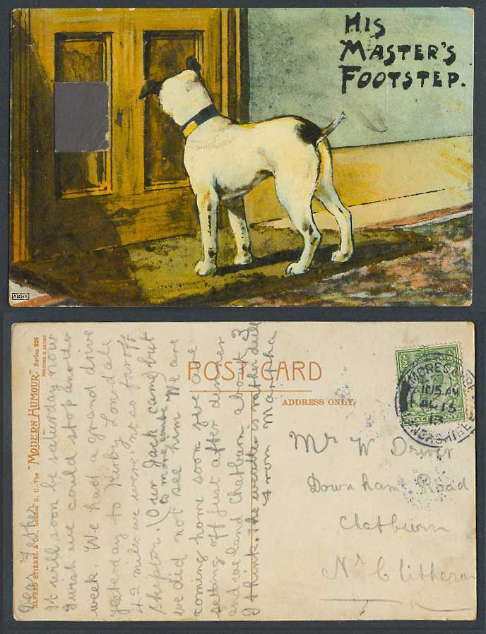 Dog Puppy His Master's Footstep Novelty with Sandpaper (Door) 1913 Old Postcard