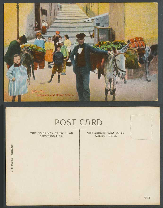 Gibraltar Old Colour Postcard Artichokes Water Sellers Vendors Merchants, Donkey