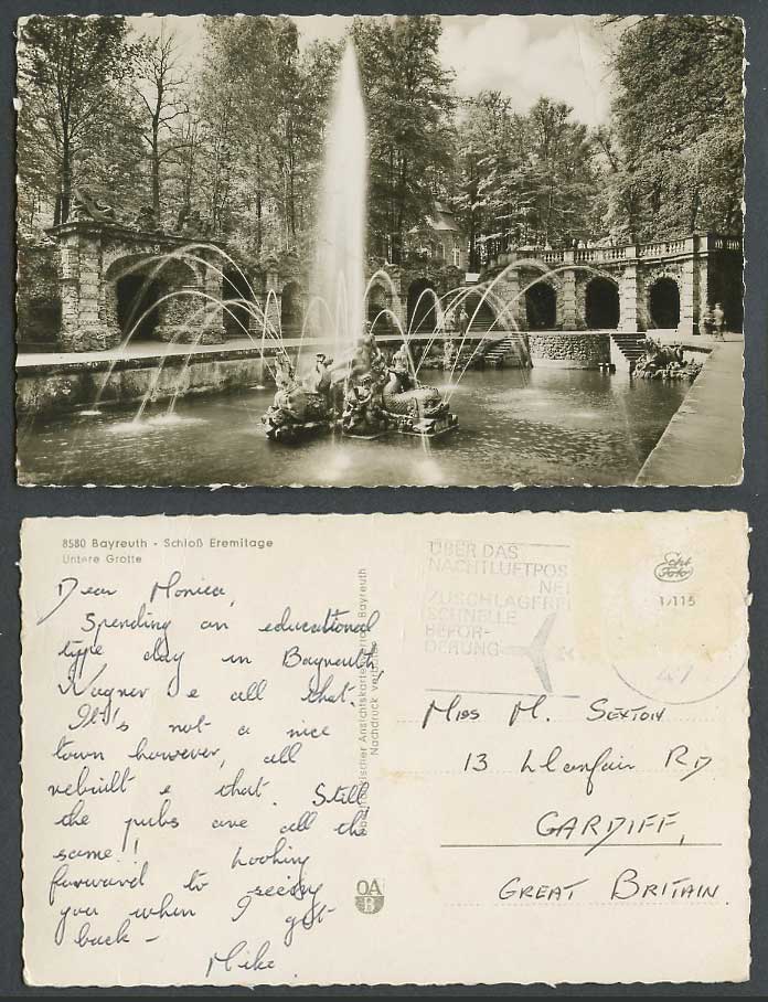 Germany 1947 Old R.P. Postcard Bayreuth Schloss Eremitage Untere-Grotte Fountain