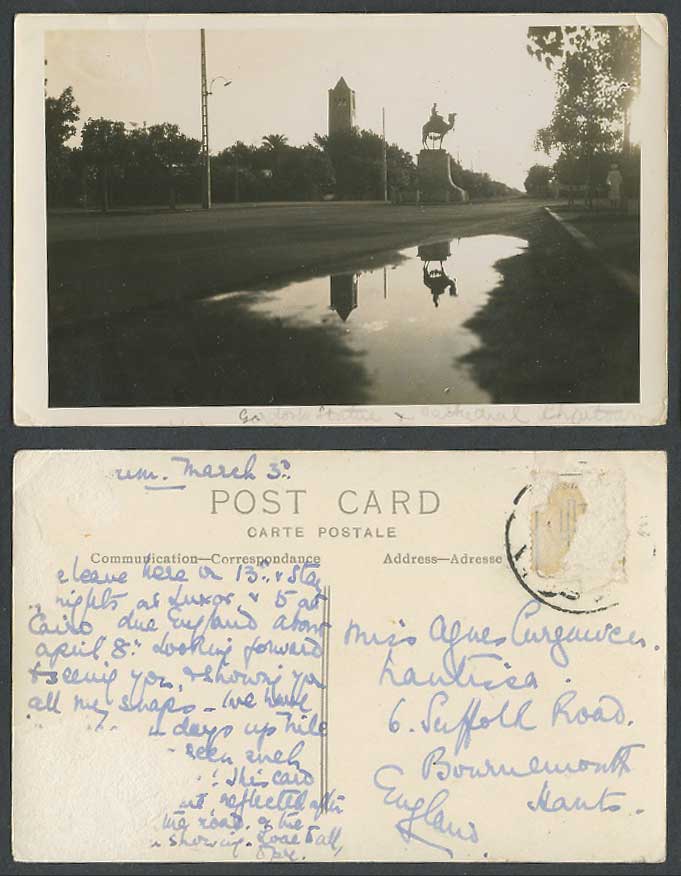 Sudan Old Real Photo Postcard Gen Gordon Pasha & Camel Statue Cathedral Khartoum