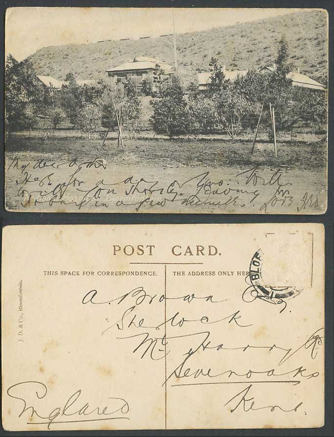 South Africa Old Postcard Bloemfontein, National Hospital Building, J.D. & Co.