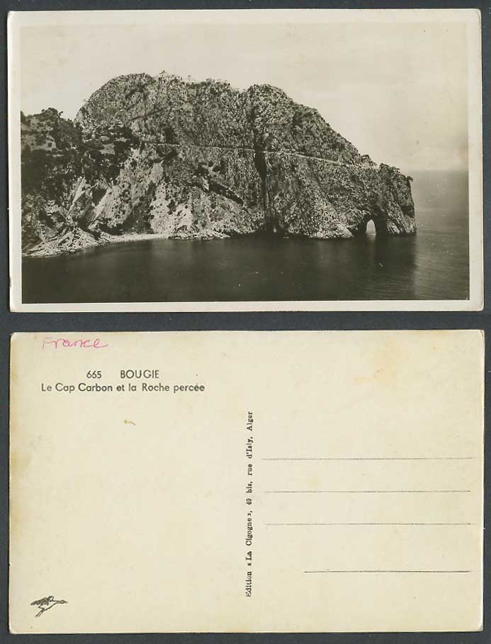 Algeria Old RP Postcard Bougie Le Cap Carbon et la Roche percee Arch Rock Cliffs