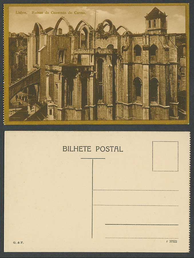 Portugal Old Postcard Lisboa Ruinas do Convento do Carmo, Convent, Ruins, Lisbon