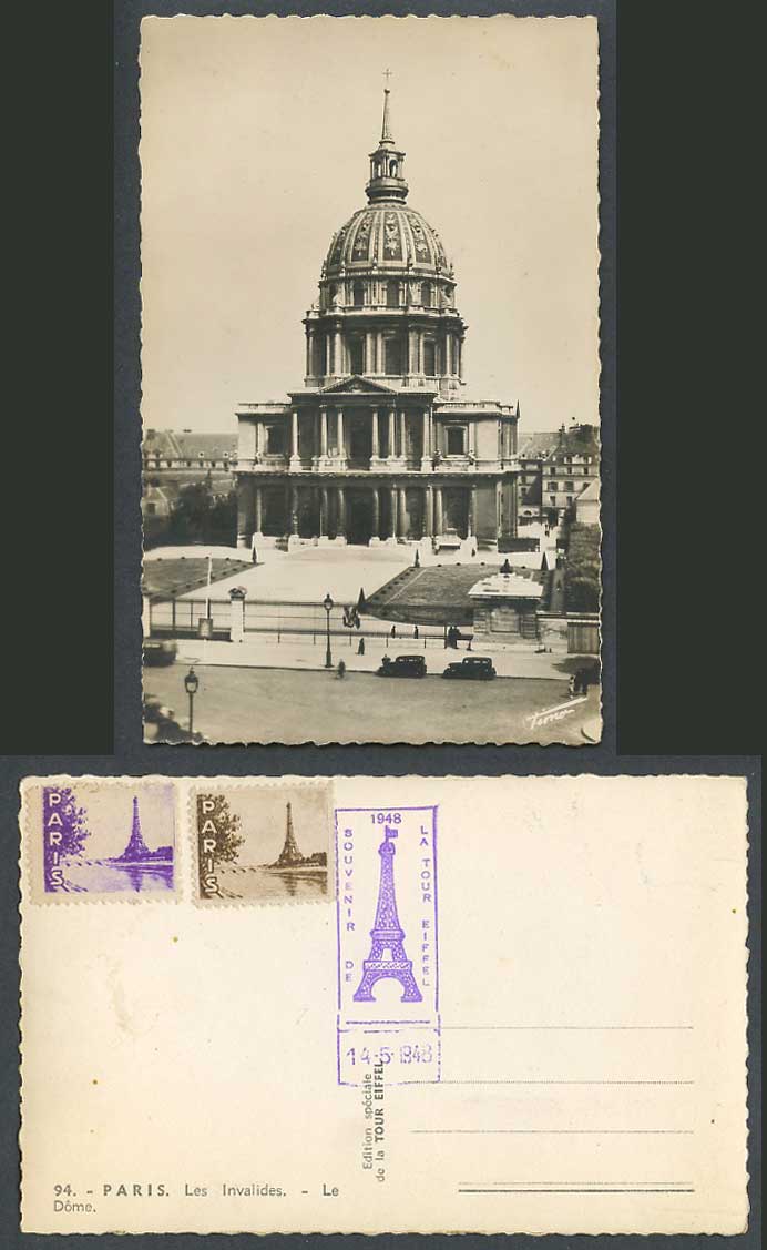 France Paris, Dome, Les Invalides 1948 Tour Eiffel Tower Old Real Photo Postcard