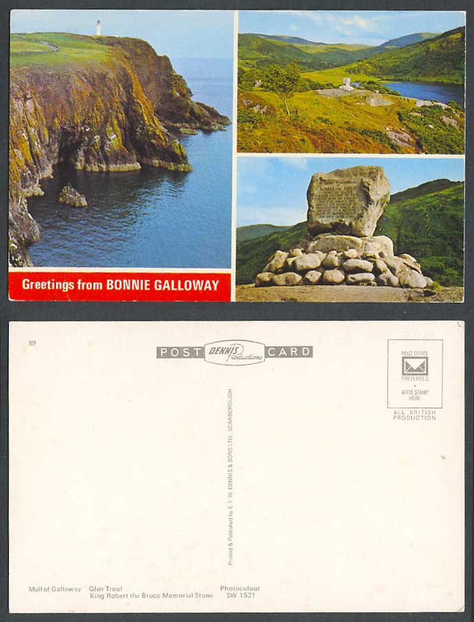 Mull of Galloway Lighthouse Glen Trool King Robert Bruce Memorial Stone Postcard