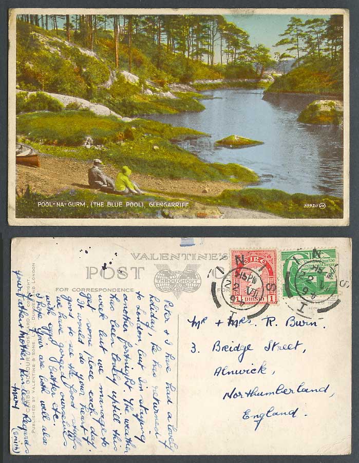Ireland 1p 1/2p 1946 Old Postcard Co Cork Poul-Na-Gurm The Blue Pool Glengarriff