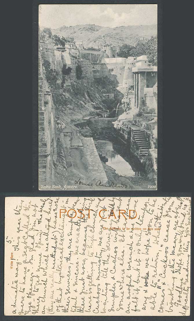 India Old Postcard Zalra Tank, Ajmere Ajmer Ajmir, Steps, Water Tanks Hills 7330