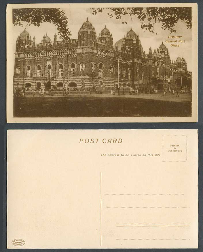 India Old Postcard General Post Office Bombay G.P.O. GPO Building & Street Scene