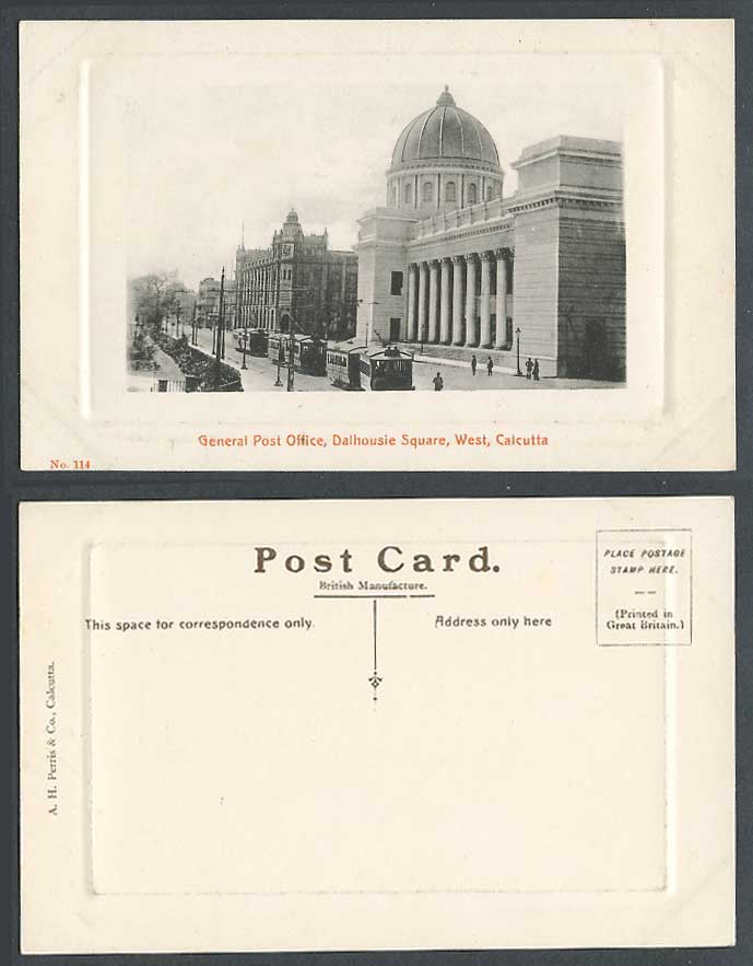 India Old Postcard General Post Office Dalhousie Square West TRAM Tramway Street