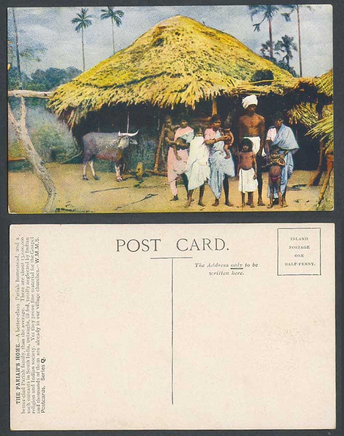 India Old Colour Postcard The Pariah's Home Family Better-Class Pariah Homestead