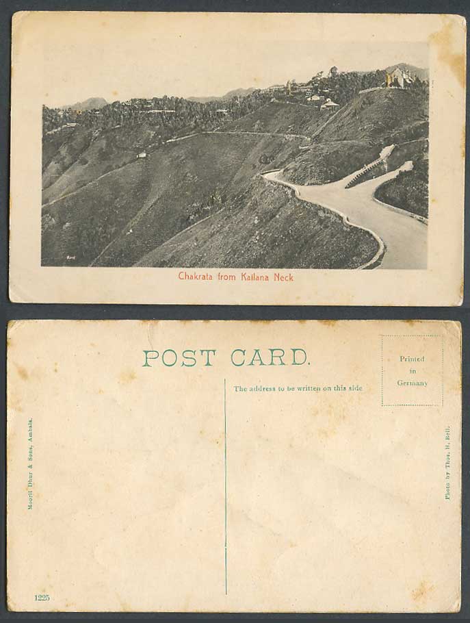 India Heavily Embossed Old Postcard Chakrata from Kailana Neck Hills Road Street