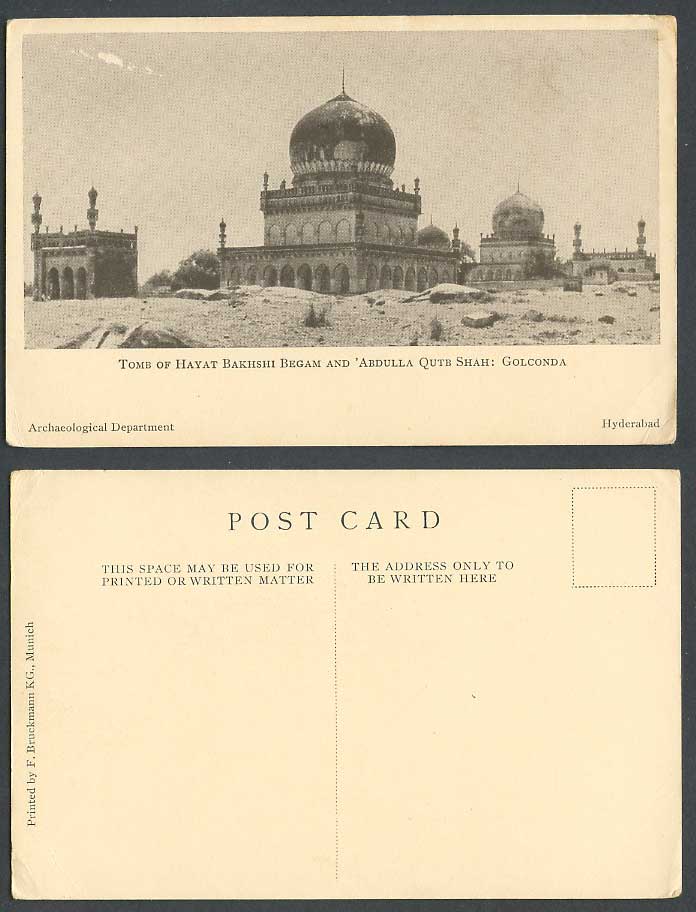 India Old Postcard Tomb Hayat Bakhshi Begam Abdulla Qutb Shah Golconda Hyderabad