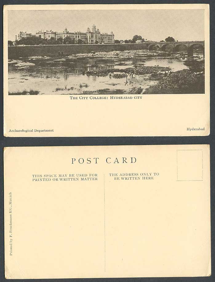 Pakistan Old Postcard The City College Hyderabad School Bldg. Bridge River Scene