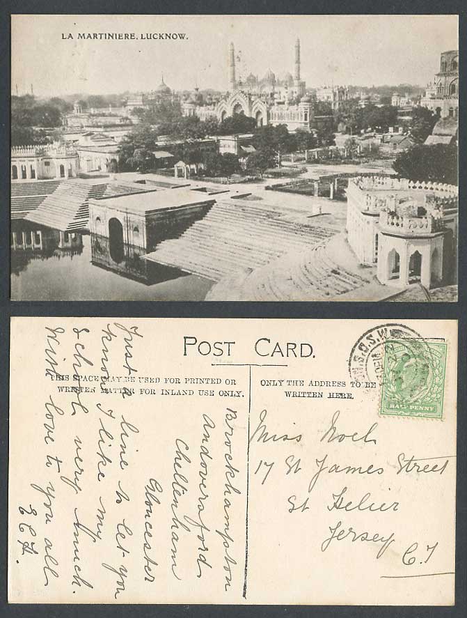 India GB KE 1/2d 1910 Old Postcard La Martiniere Lucknow College School Panorama