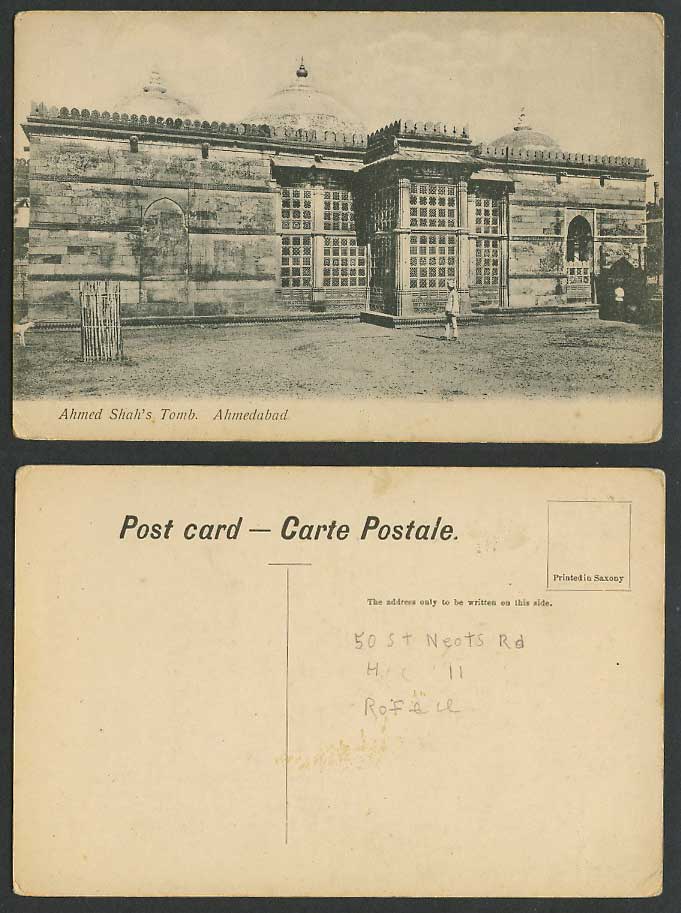 India Old Postcard Ahmed Shah's Tomb Ahmedabad (50 St Noets Rd written on back)