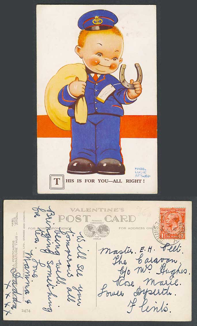 MABEL LUCIE ATTWELL 1934 Old Postcard Postman Horseshoe This is For You No. 2474