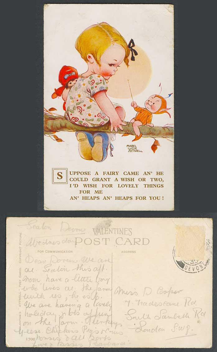 MABEL LUCIE ATTWELL 1930 Old Postcard Fairy Grant Wish Lovely Things You Me 1700