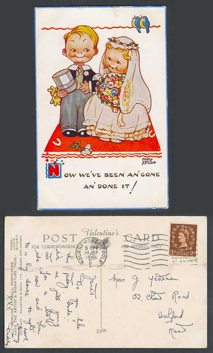 MABEL LUCIE ATTWELL 1956 Old Postcard Wedding Now We've Been Gone & Done it 5366