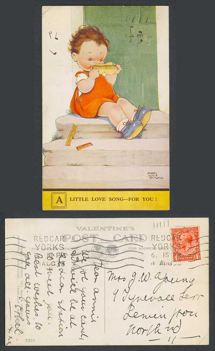 MABEL LUCIE ATTWELL 1933 Old Postcard A Little Love Song For You Girl Combs 2310