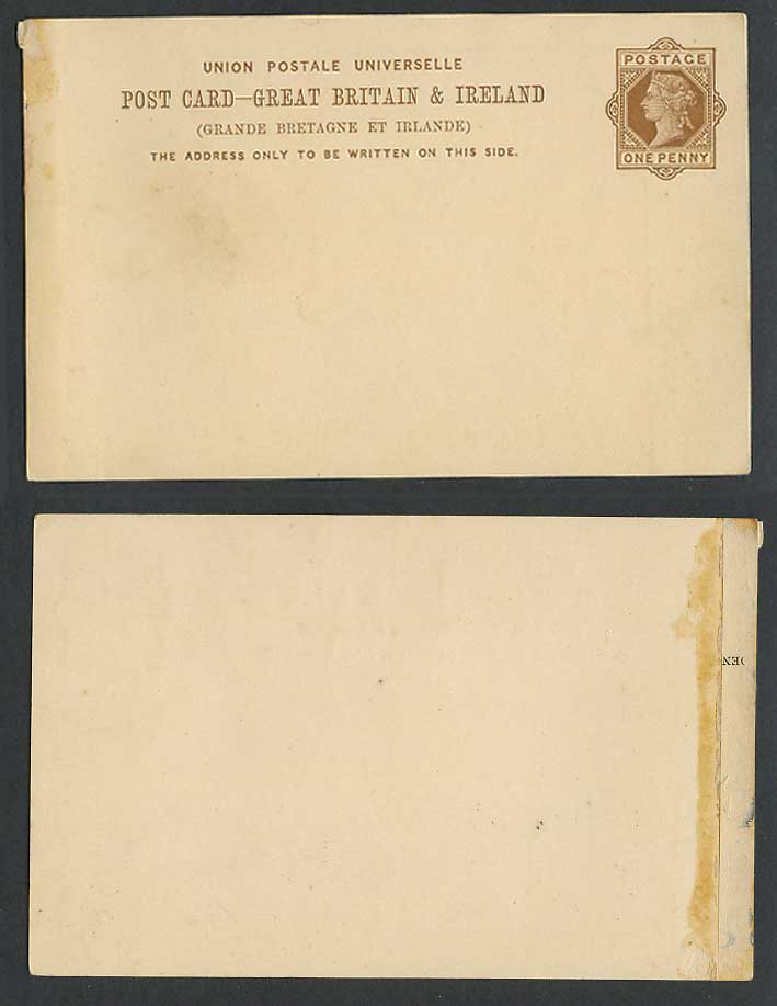 Queen Victoria 1d One Penny Old Vintage Postal Stationery Card G Britain Ireland