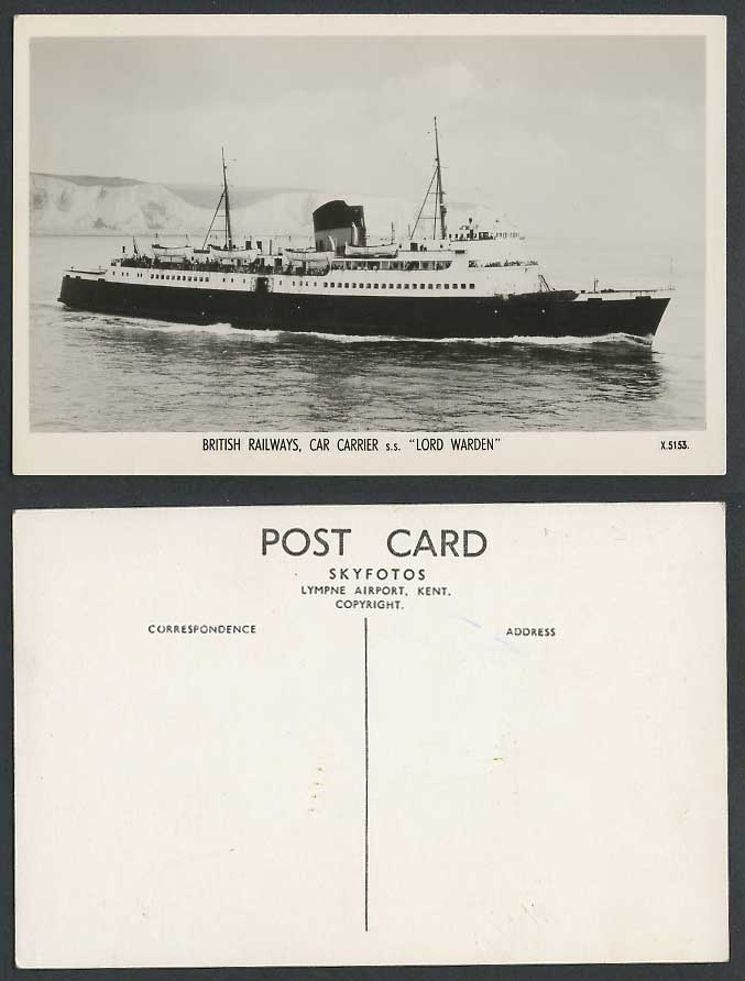 S.S. Lord Warden, British Railways Car Carrier, White Cliffs, Dover Old Postcard
