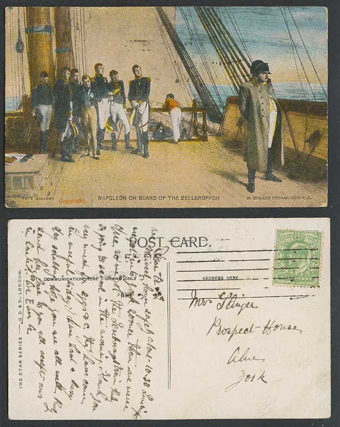 Napoleon on Board of The Bellerophon 1909 Old Color Postcard Tate Gallery London
