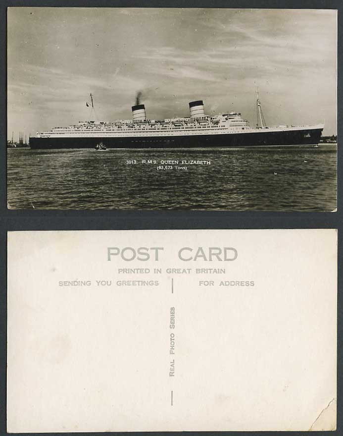 R.M.S Queen Elizabeth Royal Mail Steamer Steam Ship Old Real Photo Postcard 3013