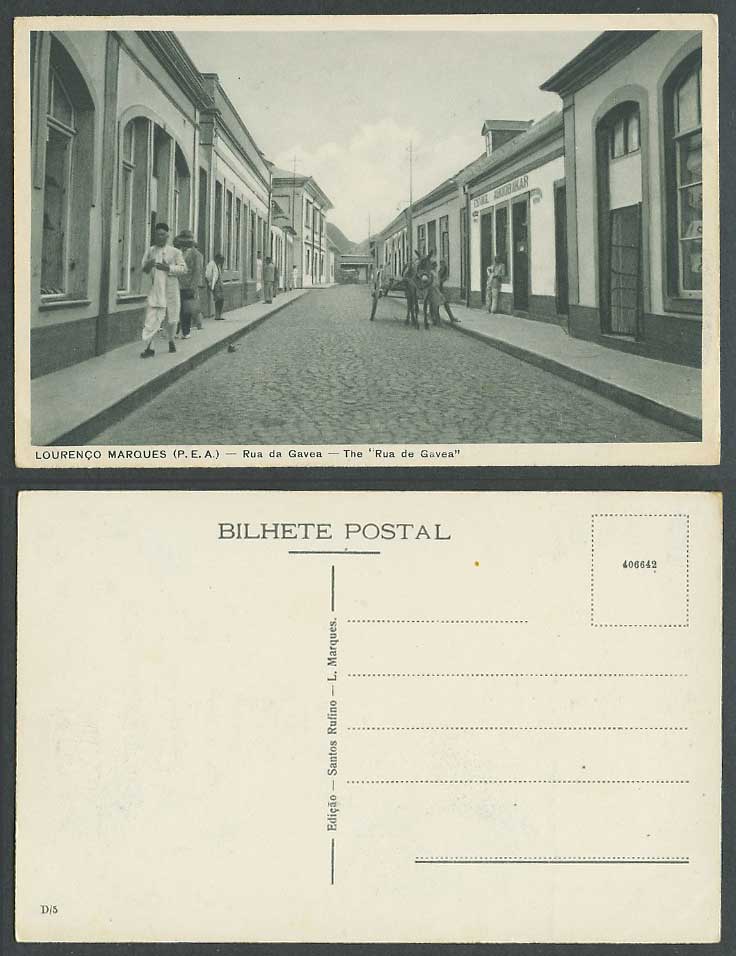 Lourenco Marques P.E.A. Old Postcard Rua da Gavea Street Scene Mozambique Africa