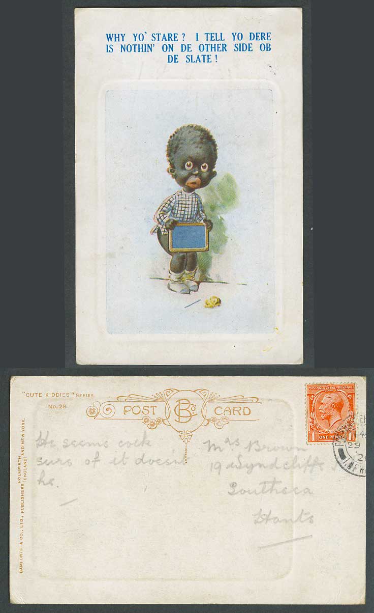 Black Comic Black Boy Why yo' stare? I tell yo dere is nothin' 1920 Old Postcard