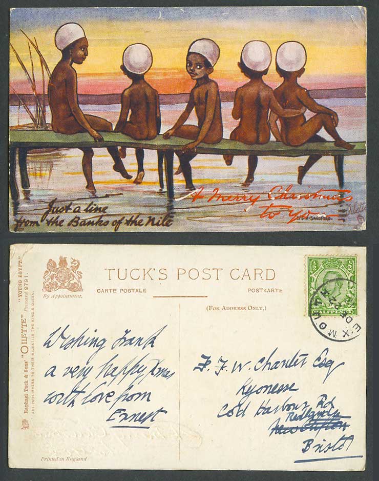H. Dix Sandford, Black Girls, Banks of Nile Tuck's Young Egypt 1912 Old Postcard