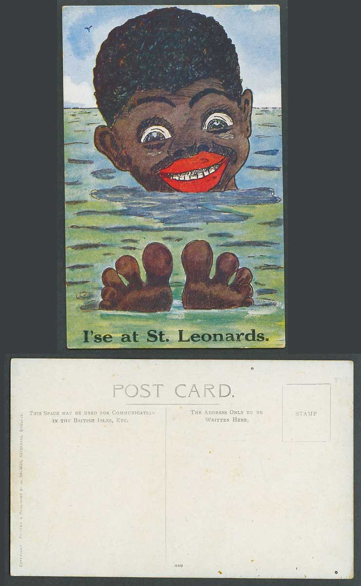 I'se at St. Leonards Old Postcard Black Man Bather Bathing Black Comic Humour