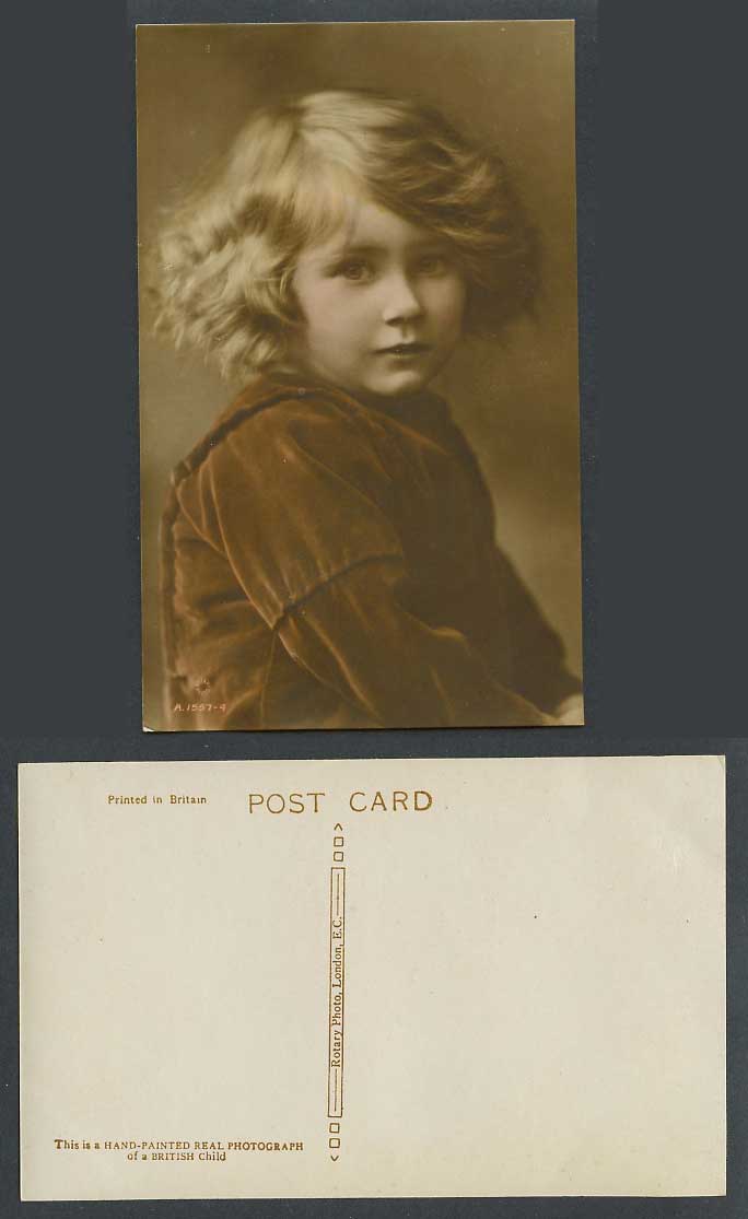 Pretty Little Girl a British Child Children Old Real Photo Hand Painted Postcard