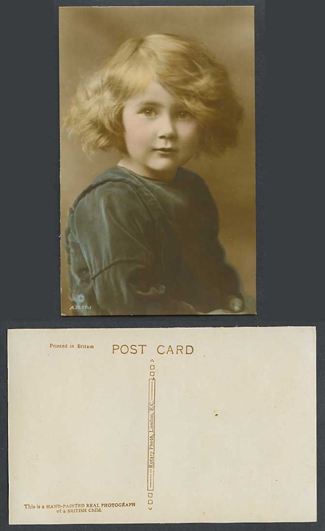 British Child, A Beautiful Little Girl Old Real Photograph Hand Painted Postcard