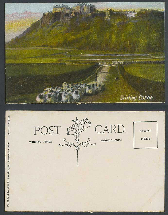 Stirling Castle Shepherd Sheep Animals Scotland Old Color Postcard Stirlingshire